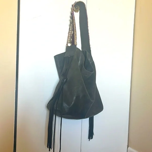 Dassios “Unique Piece” Genuine Leather Luxury Handbag Large Boho Hobo Tassel Bag - Picture 5 of 13
